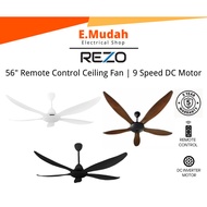 Rezo Ceiling Fan 56''DC Motor 5 Blades 9-Speed Remote Control Ceiling Fan | NOBLE 565 (Black / White