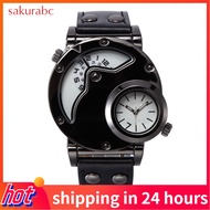 Sakurabc Oulm Watch Two Time Zone Man Quartz Watches Luxury Leather Strap Stainless Steel Wristwatch