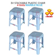 4 Units Marble Blue 3V Stackable Plastic Stool Plastic Chair Plastic Bench Guest Stool