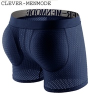 【CLEVERMENMODE】 long mesh hip lift men's boxer briefs padded sponge fake buttocks