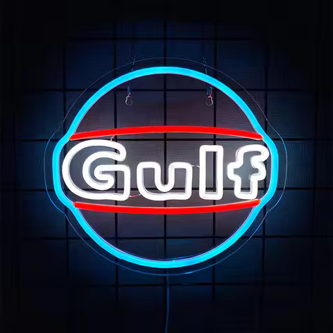 Gulf Letter Led Neon Lights, Garage Art Signs Usb Connection Power Supply, Men'S Caves, Garage Retro
