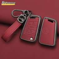 Alloy+ Leather Car Key Case Cover Shell For VW Volkswagen Golf 7 MK7 Tiguan MK2 For SEAT Ateca Leon 