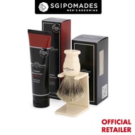 Edwin Jagger Imitation Ivory Synthetic Brush, Shaving Cream Gift Set (Sandalwood)-SGPOMADES