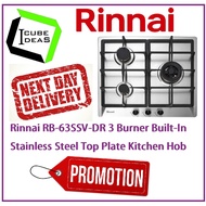 Rinnai RB-63SSV-DR 3 Burner Built-In Stainless Steel Top Plate Kitchen Hob