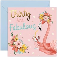 Central 23-30th Birthday Card - Thirty and Fabulous - Flamingo Drinking Gin - For Her