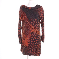 Excellent condition HERMES 100% silk leopard print long sleeve dress, orange and black, size 36, mad