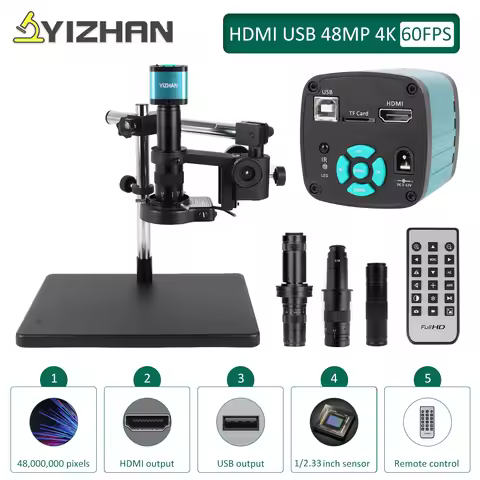 150/180/215X Zoom Lens Digital Microscope 48MP 4K HDMI USB Video Microscope Camera 60FPS For Laborat