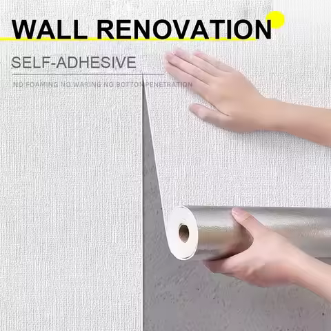 50cm X 1/2.8/10m Flax 3D Foam Self-Adhesive PE Thickened Waterproof Background Wall Renovation Wallp