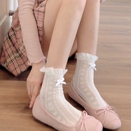 Spring Summer Thin Lace Trim Bow Short Leg Sock