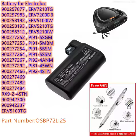 Vacuum Cleaner Battery 2000mAh/3400mAh OSBP72LI25 for Electrolux ERV7210TG,ERV7200DB,ERV5100IW,ERV52