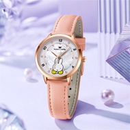 OLEVS นาฬิกาข้อมือสำหรับผู้หญิงนาฬิกาควอตซ์หนังเด็กผู้หญิงเพชรเรืองแสงกันน้ำลายการ์ตูน