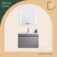 Design Plan Bathroom Integrated Ceramic Basin With Smart LED Mirror Cabinet Grey