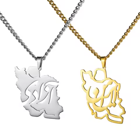 Iran Map Pendant Necklaces Women Men Persian Calligraphy Peace Dove Olive Branch Stainless Steel Cha