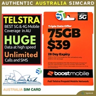 Boost Mobile Telstra 75GB Data Call SMS Prepaid Physical SIM Card Australia eSIM Best Coverage 5G 4G