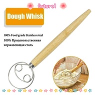 FUTUREE 13" Oak Handle  Stainless Steel Flour Mixer Flour Beater Flour Mixer