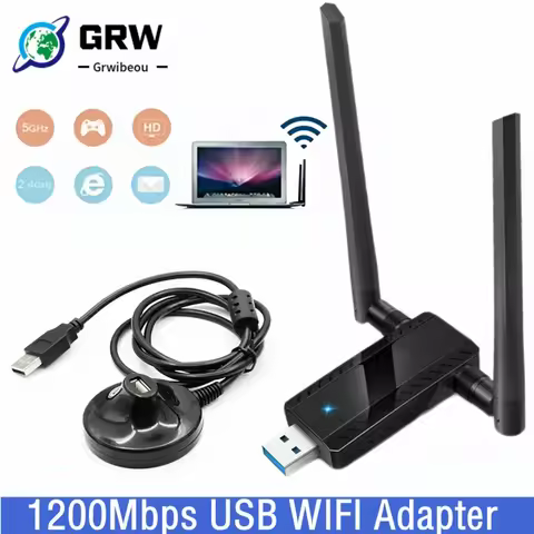 Wireless Network Card 1200Mbps WiFi Adapter Long Range AC1200 Dual Band 2.4G+5G Wireless USB WiFi Ad