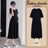 Maternity Summer Dress Short Sleeve Loose Casual Round Neck Mid-Length Dress for Pregnant Women 1st 