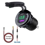 PD+QC3.0車充帶表頭 綠色字 Aluminium Car Charger Quick Charge With Voltmeter - Green  12V USB C 鋁合金車載充電器插座 12