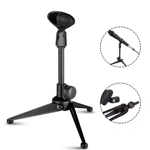 Adjustable Microphone Stand Desktop Tripod Table Stand Clip Holder Bracket Desktop Triangular Microp