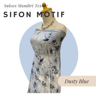 Ceruti Babydoll Chiffon Fabric in Dusty Blue with Wide Floral Pattern, Hijab Headscarf Material | Wi