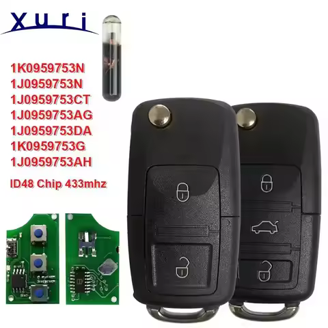 Xuri 1J0959753N/DA/AG/CT/AH /G 1K0959753N Remote Car Key 433MHZ ID48 For Volkswagen VW Passat Golf M