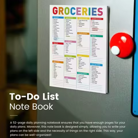 Magnetic Grocery List Notepad for Fridge, Categorized Shopping Checklist Pad, 6.5 X 8.6 in