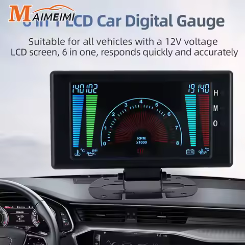 6 in 1 LCD Car Digital Gauge Water Temperature Oil Pressure Tachometer RPM Voltage Oil Temperature C