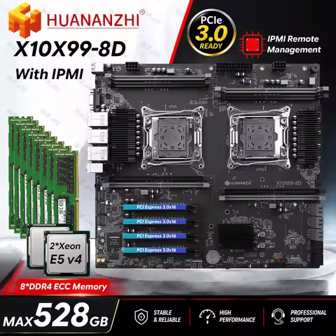 X10X99 8D IPMI Dual Motherboard 2*Xeon E5 V3 V4 CPU DDR4 ECC Max 512GB Quad Channel M.2 NVMe 2.5G LA