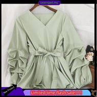 Women Blouse Plus Size blouse women shirt OL Style Lantern Sleeve Top blause wanita Tie Waist baju wanita lengan panjang