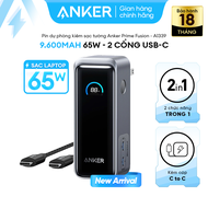 Pin Sạc Dự Phòng Kiêm Sạc Tường ANKER Prime Fusion 9600mAh 65W - 2 cổng USB-C - kèm cáp (CtoC 33 ft