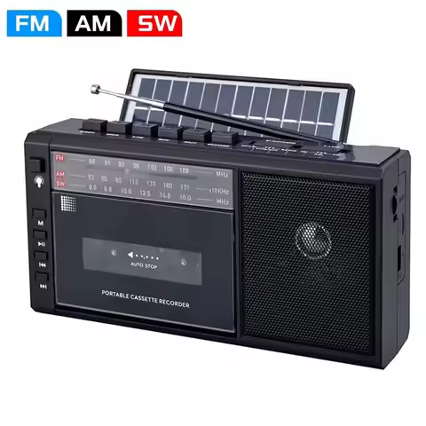 Portable Solar Wireless Bluetooth FM Radio Retro USB AM/FM/SW Multiband Radio Stereo Cassette Tape P