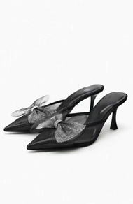 NEW imported ZARAˉ Spanish 2024 Summer New Sandals Bow Open Toe Thin Heel Dew Heel Fairy Style Versa