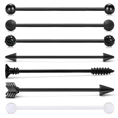 7pcs Industrial Barbell Stainles Steel Ear Cartilage Helix-Conch Earring Piercing Jewelry 38mm Indus