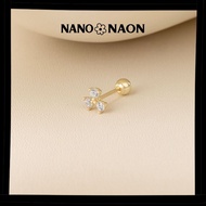 [Nano&Naon] 14K Solid Gold Ball Piercing – Korean 3 leafs Earring (single/pair)