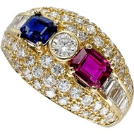 Size 16, Sapphire 0.32ct, Ruby 0.32ct, Diamond 1.36ct, K18 Gold Ring, 4.6g, Women's [Used]