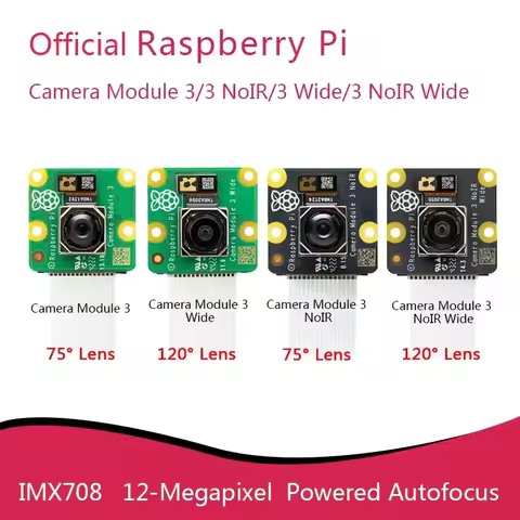 Official Raspberry Pi Camera Module 3 /3 Wide NoIR IMX708 75°/120° diagonal angle of view 12-megapix