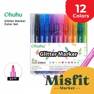 OHUHU 12 Color Glitter Marker Waterbased Metallic Acrylic Marker