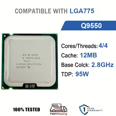 Intel Core Q9550 4 Core 4 Thread 2.8GHz 95W 12MB Cache 45nm LGA775 SLB8V DDR2 800 MHz Yorkfield
