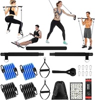 Pilates Bar Kit with Resistance Bands,3-Section Pilates Bar with Stackable Bands Workout Equipment for Legs,Waist and Arm,Hip,Exercise Fitness Equipment for Women &amp; Men Home Gym Yoga Pilates