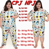 PIYAMA JUMBO WANITA LD 160 150 140 130 SETELAN CELANA PENDEK BAJU TIDUR LENGAN PANJANG BIG SIZE