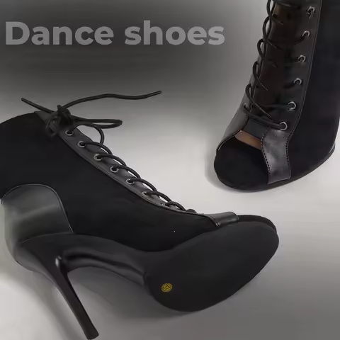 Platform Pump Jazz Dance Shoes Lace up Short Tube High heels dance shoes soft soled short boots heel