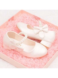 女童白色高跟鞋,公主風格春秋皮鞋,兒童禮服鞋