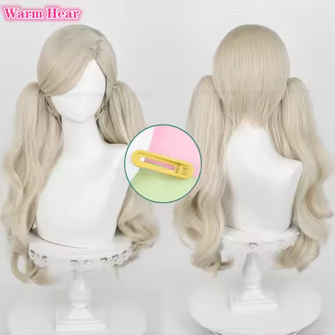 Game P5 Anne Takamaki Synthetic Cosplay Wig 58cm Light Linen Gold Double Ponytail Wig Cosplay Anime 