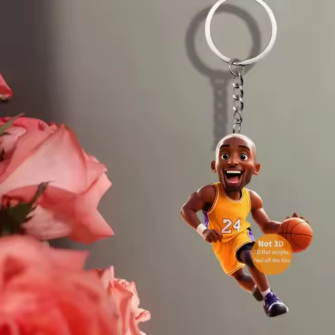 2D Basketball Star Kobe Keychain Cartoon Basketball Player Pendant Flat Acrylic Ornament Charms Hang