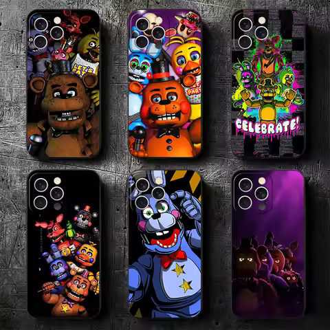 Five N-Nights At F-Freddys Soft Phone Case for iPhone 11 13 14 15 16 Pro Max 17 Air 16E 12 Mini 7 Bl