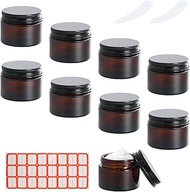 8 x Jars Glass Brown 20 ml 30 ml 50 ml Empty Jar Cosmetic Jar with Lid, 2 Spoons and Stickers, Anti-