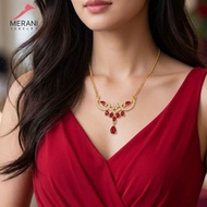 MERAH MERANI White Pearl Necklace ELEGAN With Luxurious Red Stone 089B
