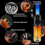 [op008] 3 Pack Windproof Cigarette Lighter Jet Triple Flame Refillable Butane with Visible Gas Windo