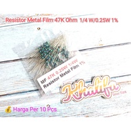 (10 Pcs) 47K Ohm Resistor Metal Film 47 Kilo Ohm 0.25 0.25 1/4W Watt Blue Current Resistance