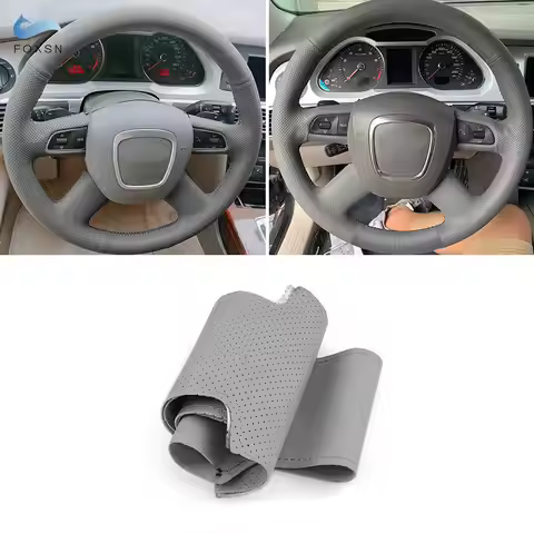 For Audi A3 8P A4 B8 A5 8T A6 C6 A8 D3 Q5 8R Q7 4L 4-Spoke w/ button Car Interior Steering Wheel Cov